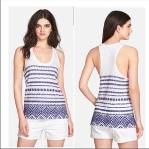 Sam Edelman White Tank with Blue Geometric Stripes